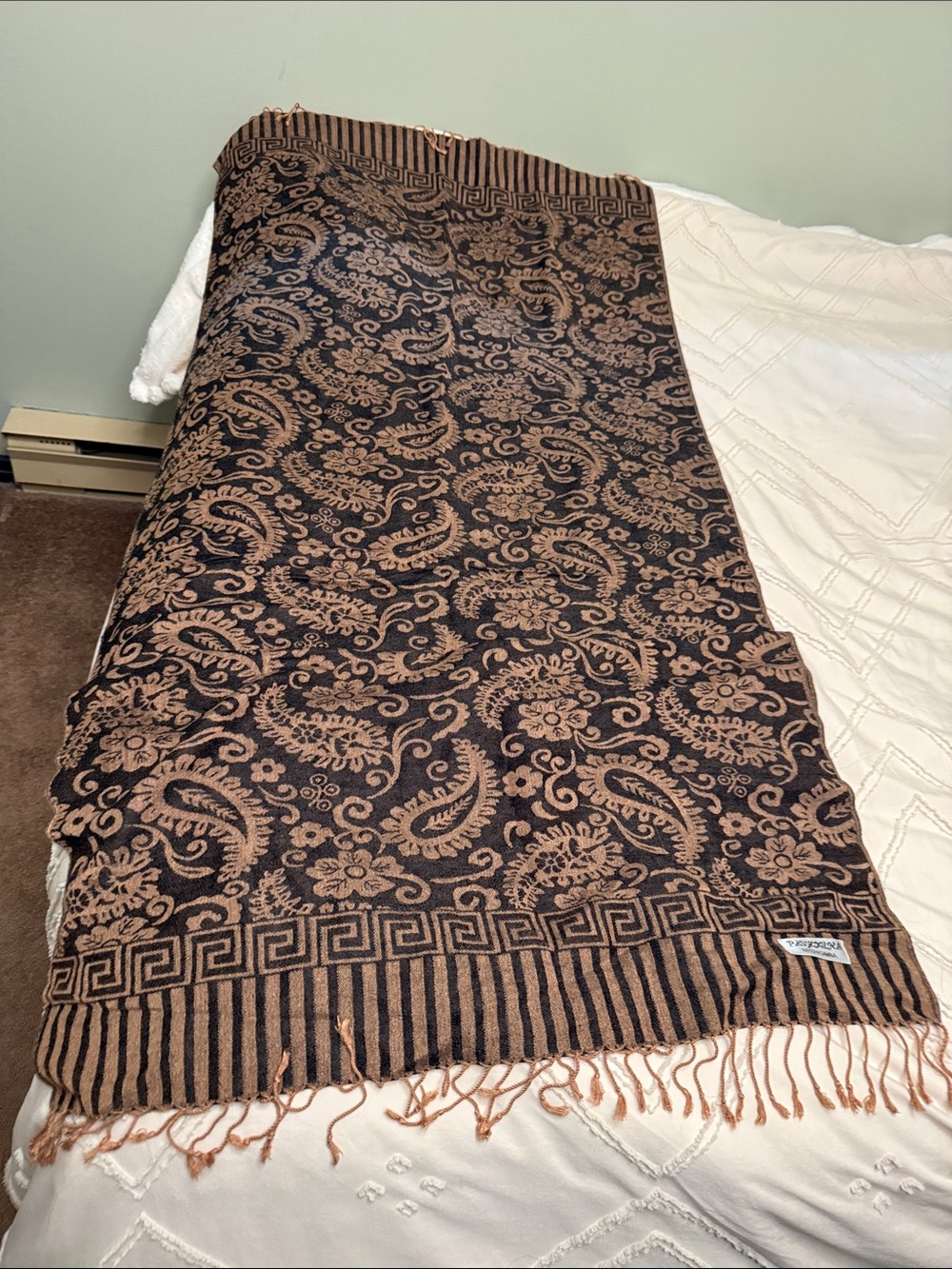 Brown & Black Paisley Fringe scarf/shawl.